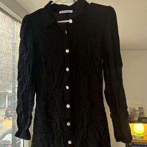 Reformation Black Long-Sleeve Dress with Gold Buttons